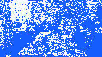 Customer scanning a QR code in a cafe